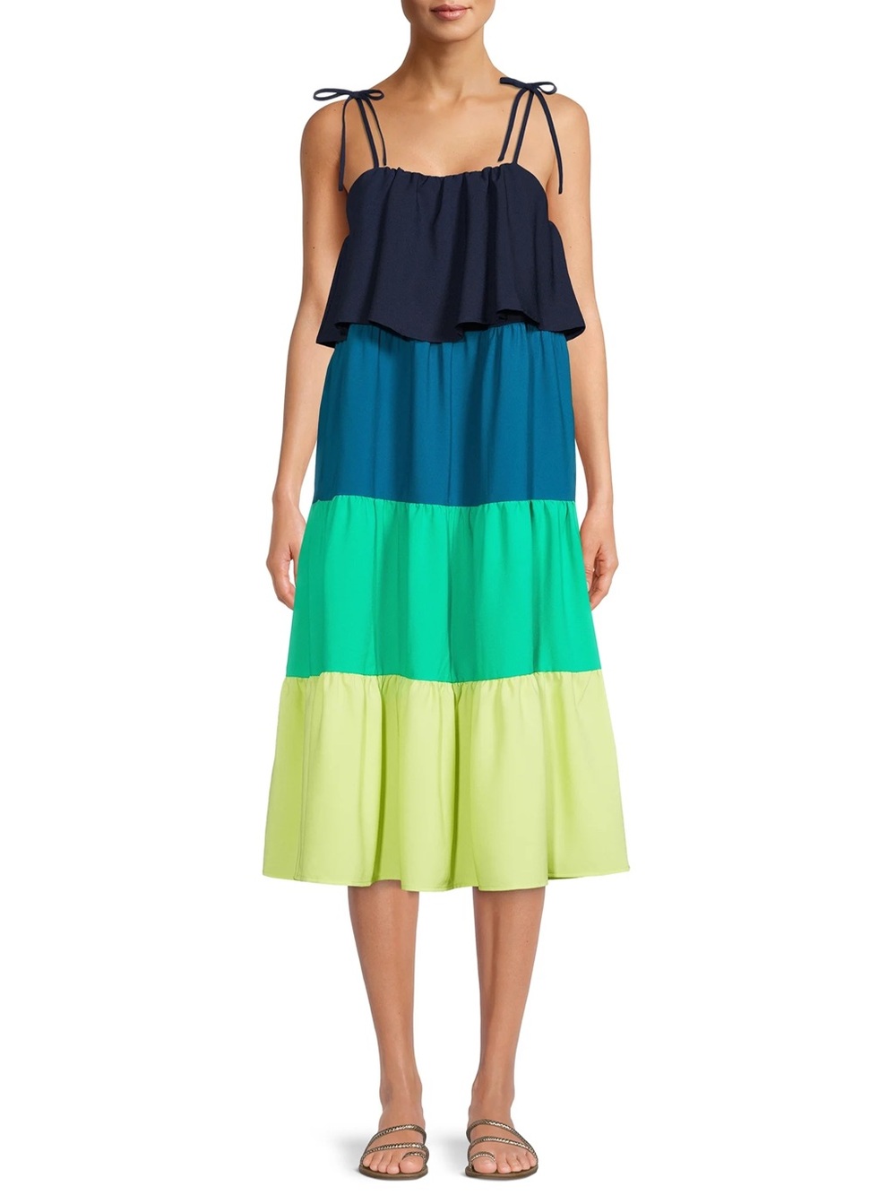 Time and Tru Women's Tie Shoulder Colorblock Midi Dress